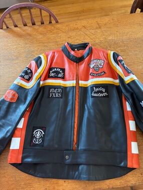Harley-Davidson Black and Orange Leather Patch Jacket